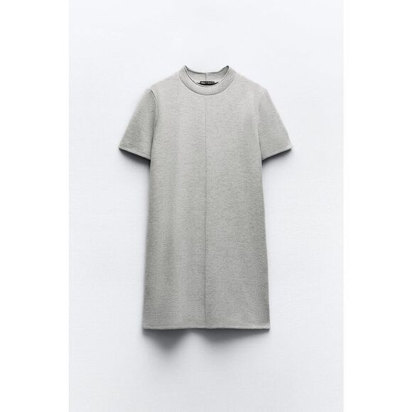 ZARA Short Sleeve Soft Mini Shift Dress In Gray - Picture 6 of 13